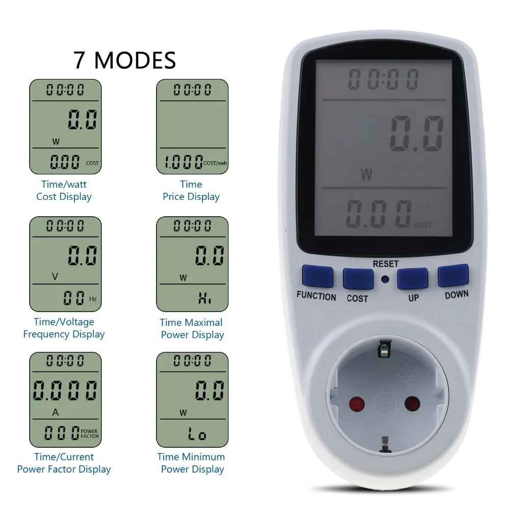 

KEBIDU EU Plug AC Power Meters 230v Digital Voltage Wattmeter Power Consumption Watt Energy Meter Electricity Analyzer Monitor