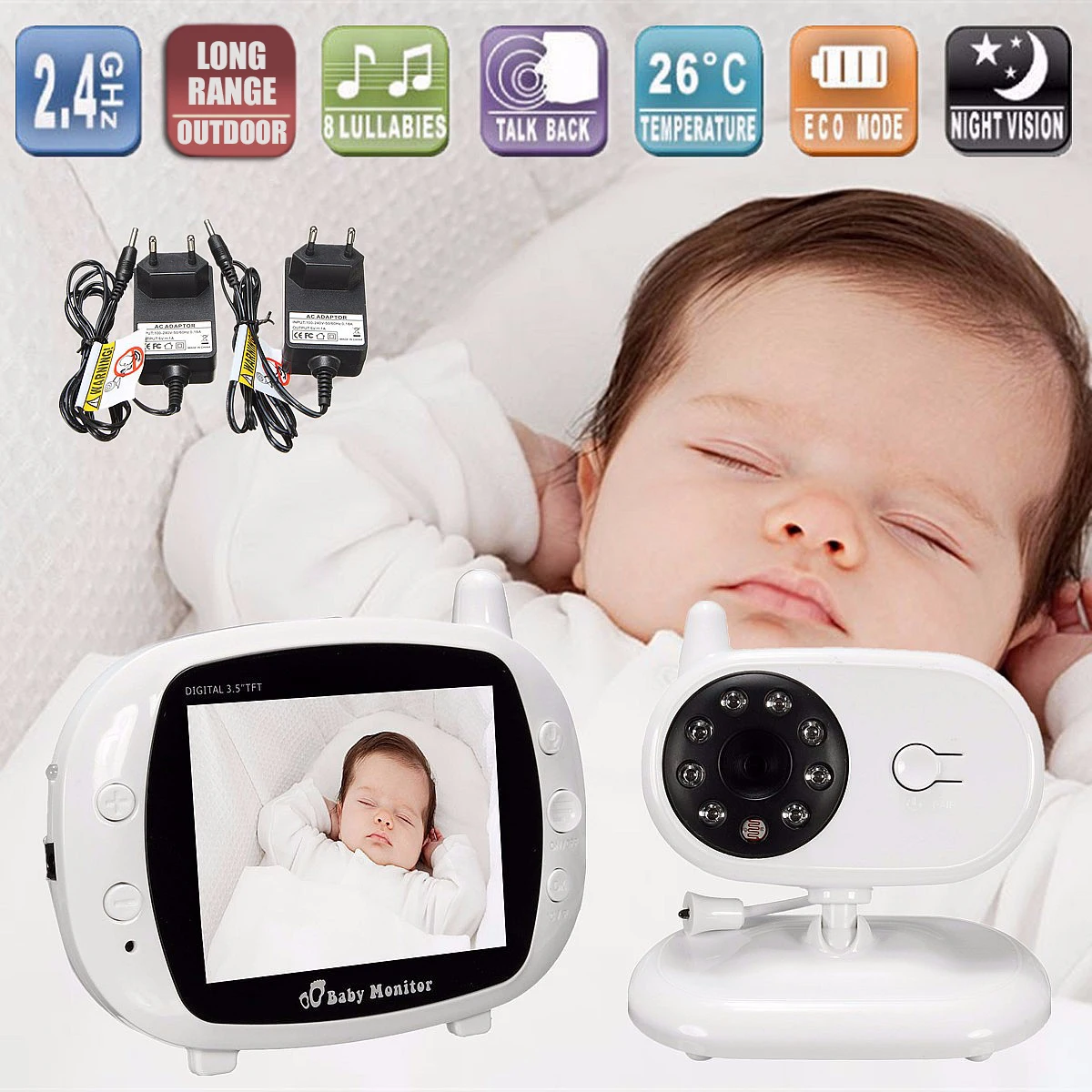 

2.4G Wireless Digital 3.5 LCD Baby Monitor Wifi Camera Audio Talk Video Night Vision High Resolution Home Security