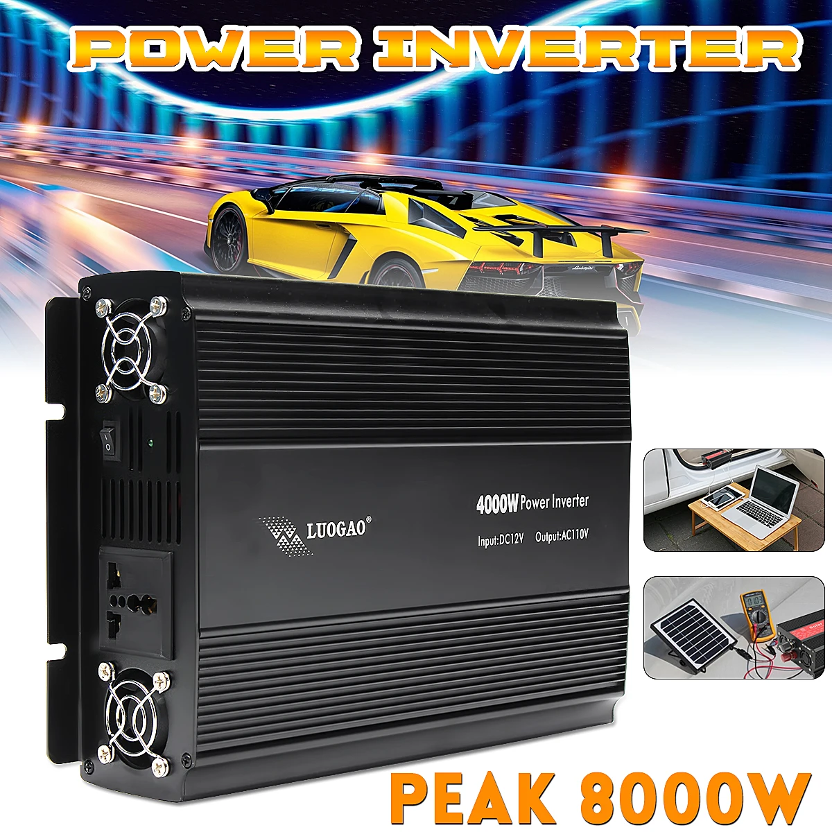 

Car Inverter 12V 220V/110V 4000W Power Inverter Peak- 8000W voltage transformer Adapter Charger Square Wave Modified Sine Wave