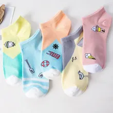 5 пара/лот, хлопковые женские носки ярких цветов, короткие носки, милые короткие носки с забавным принтом для девочек, короткие летние носки-башмачки