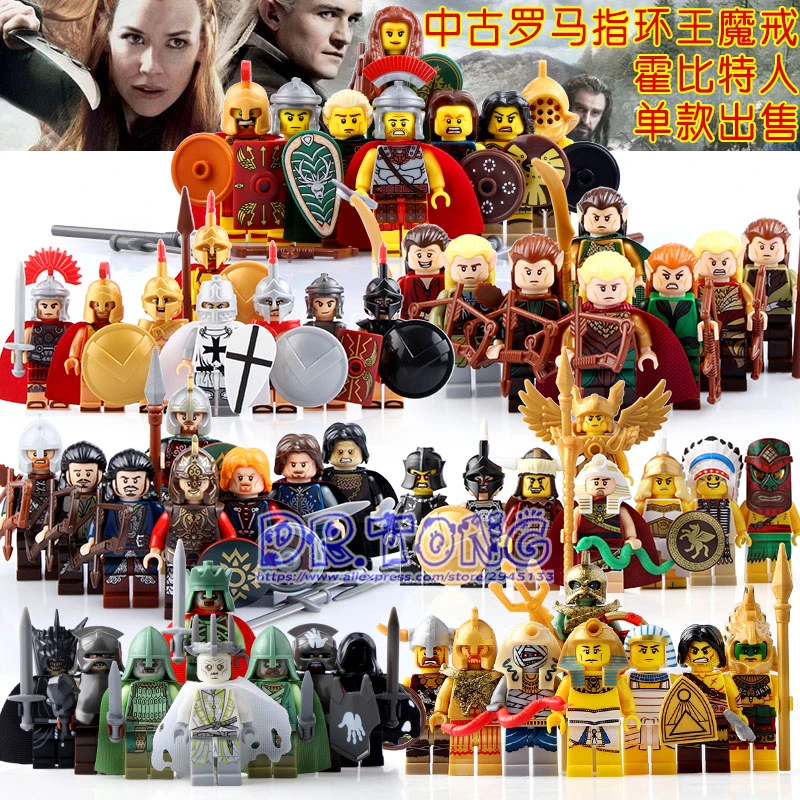 DR.TONG 56PCS Medieval Knights Spartacus Crusader Building Blocks Lord of the Rings Action Figure Bricks Children Toys BR197 spartacus the gladiator