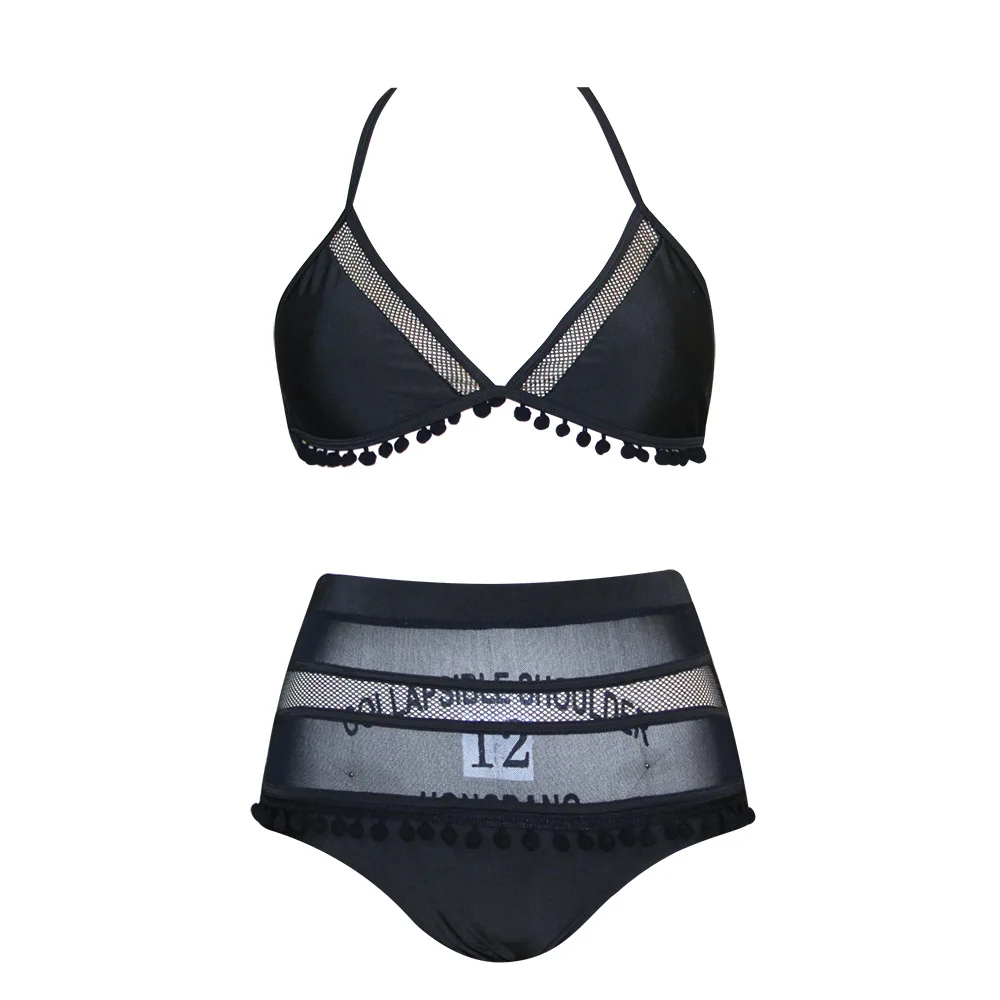 2018 New Swimsuit Bathing Suit Swimwear Beachwear High Waist Tassels Net Biquni