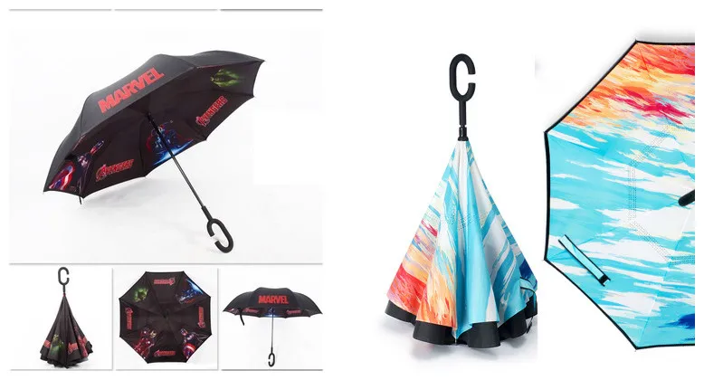 9.Folding Reverse Umbrella Double Layer Inverted Windproof Car rain Women men kids Umbrellas C-Hook Hands sun parasol