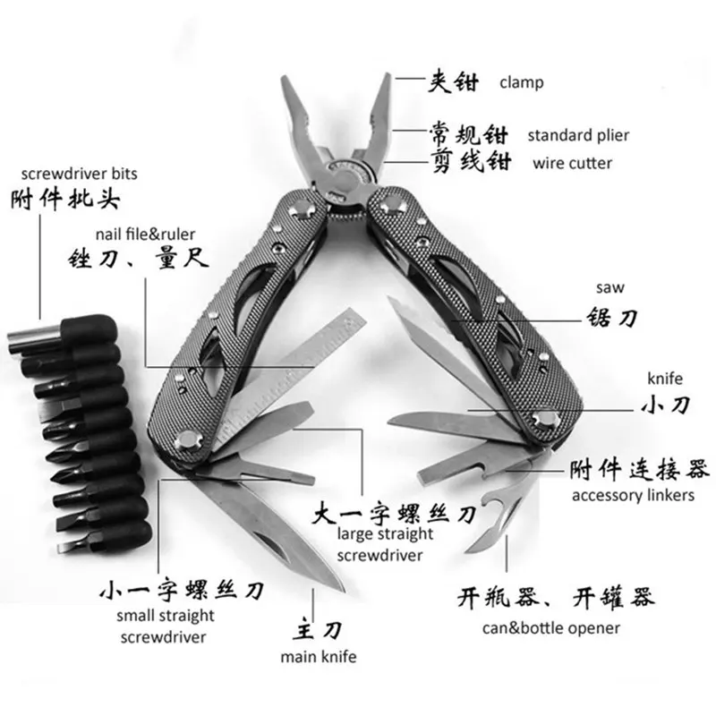 

24 In 1 Folding Combination Pliers Multitool Knife Army Survival Hunting Utility Hand Tools MT-6252 Coupante Pince Multifonction