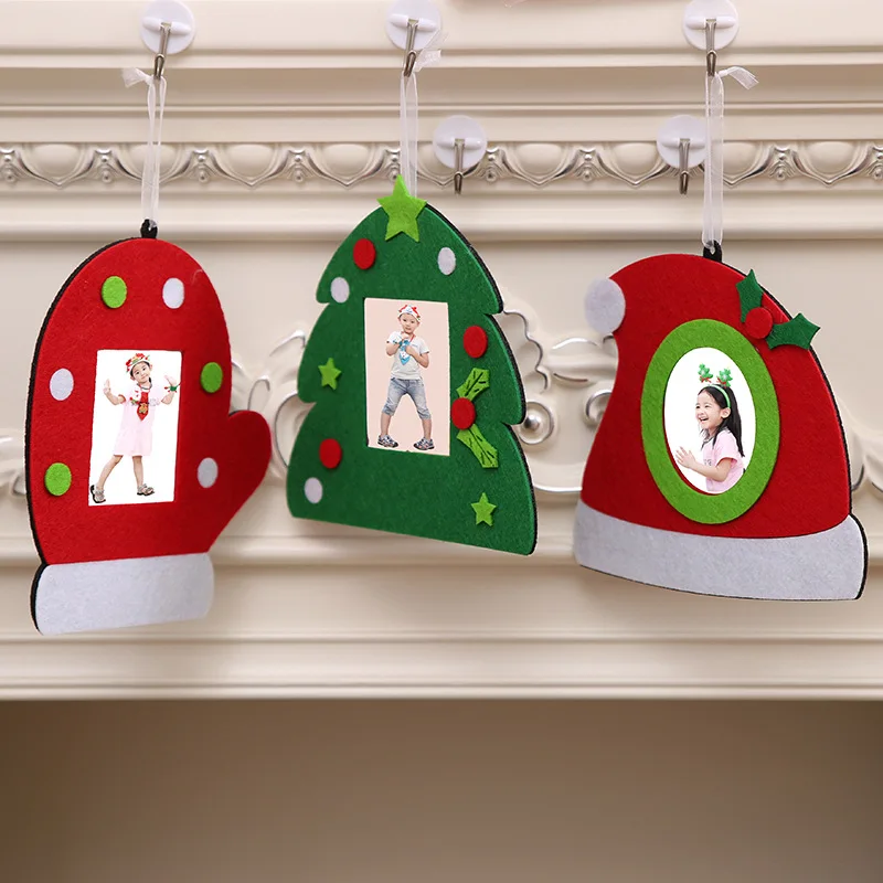

1 Christmas Non-woven Fabric Photo Frame Tree Glove Hat Shape Paper Frame Christmas Tree Decoration Photo Table Home Decor