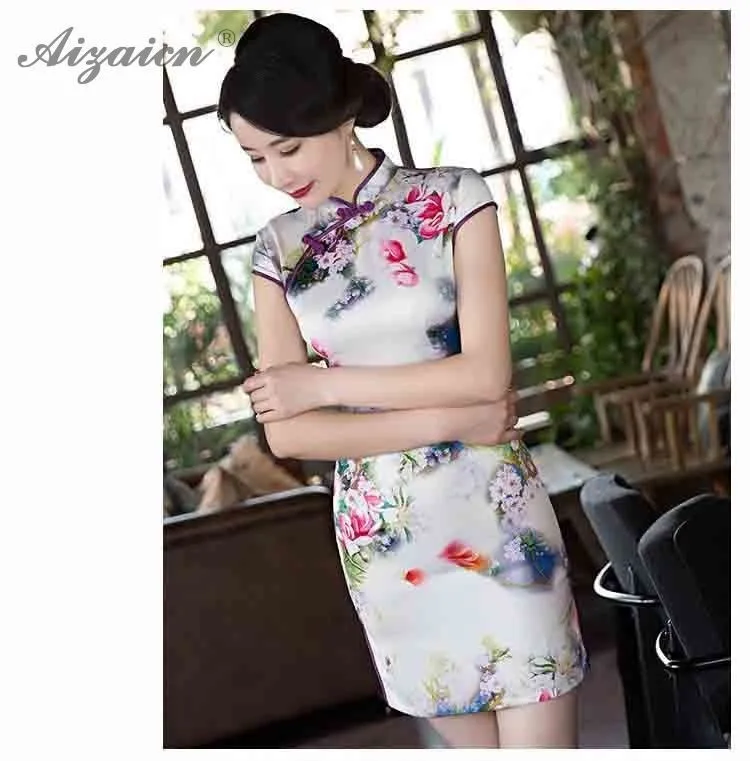 2019 новые летние модные принтом Cheongsam Китай Сельма Fit винтажное платье Для женщин традиционное китайское платье Qipao Женская Роба в восточном