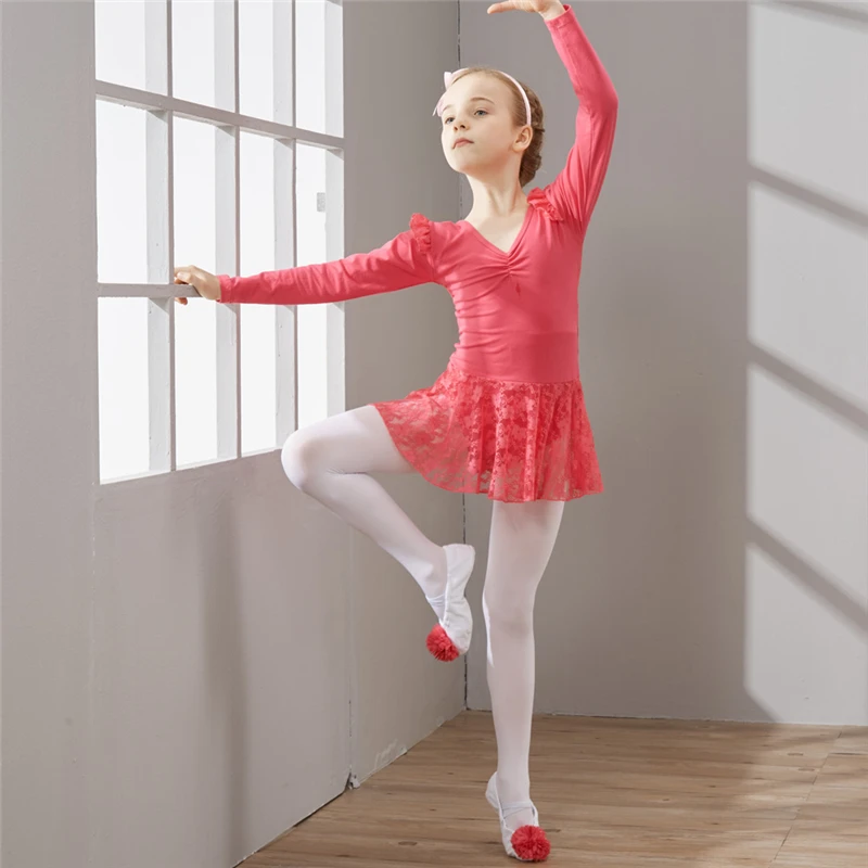 

Dance Dress Ballet Dress for Girls Kids Children High Quality Long Sleeves Tulle Dance Combed Cotton