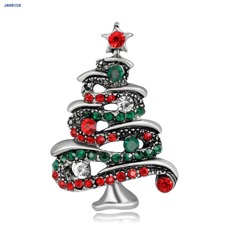 JAVRICK, Рождественская брошь на булавке, дерево, корсаж, стразы, амулеты, новогодние украшения, зимние украшения, подарок, изысканные броши - Окраска металла: Silver