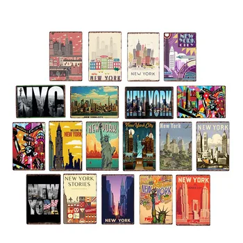 

New York Metal Posters Vintage Tin Sign USA Flag Bar Pub Club Toilet Wall Decor Home Plate Retro Plaques 20x30 cm