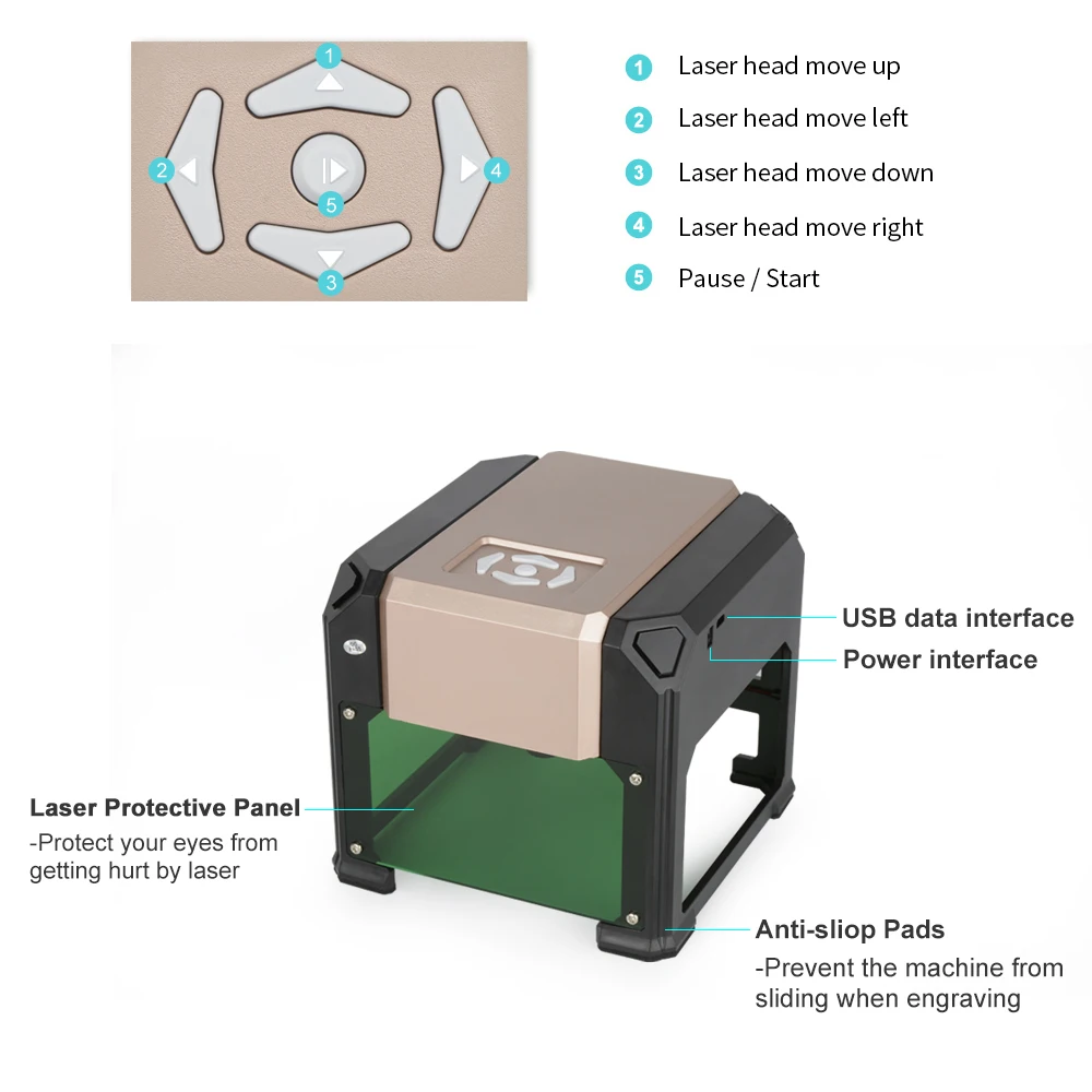 3000mW High Speed Laser Engraving Machine USB DIY Carving Engraver Automatic K5 Type Handicraft Wook Burning Tools