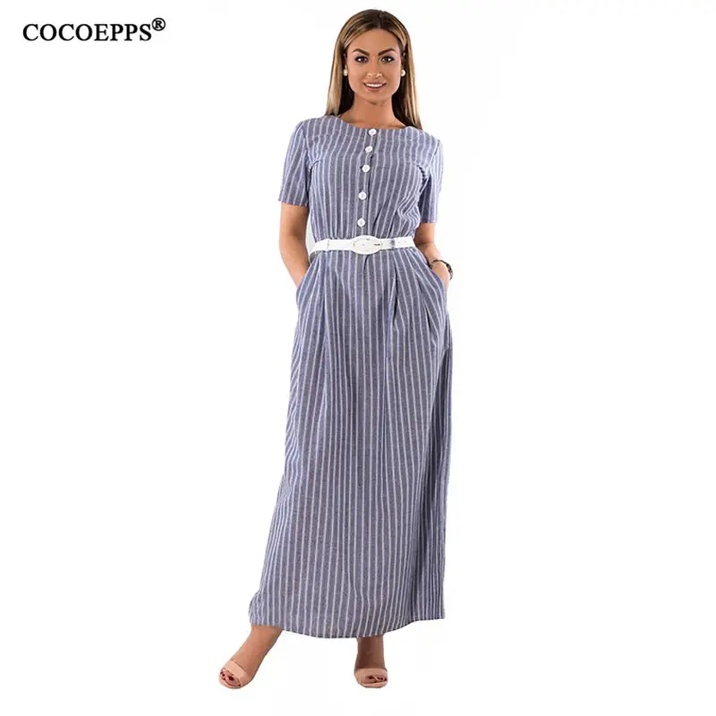 Лето 2019 г. для женщин Полосатое платье в пол шифон плюс размеры Винтаж vestidos