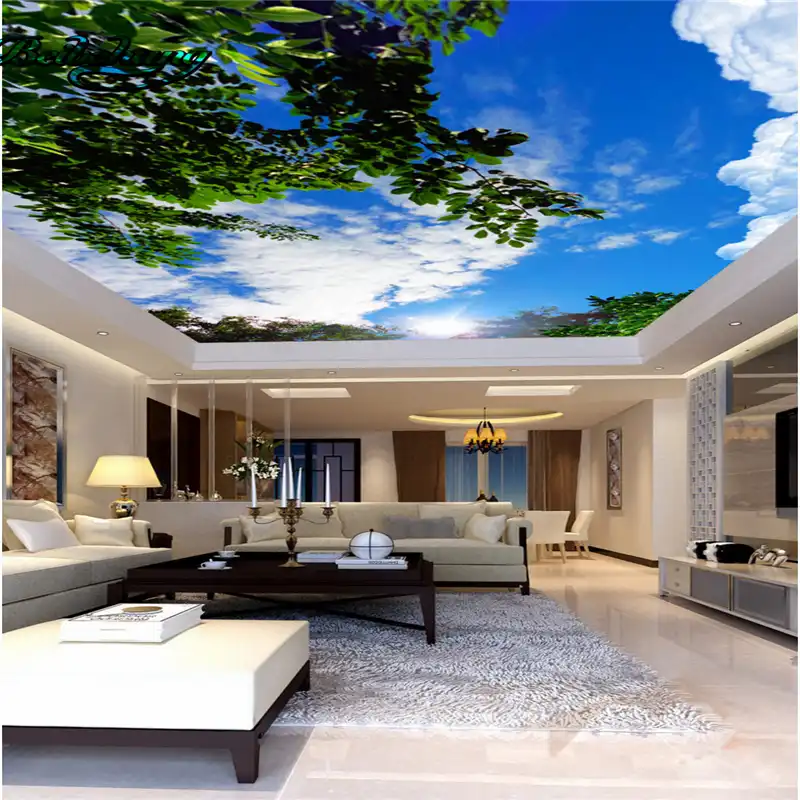 Beibehang Blue Sky White Clouds Green Leaves Ceiling Roof Roofs