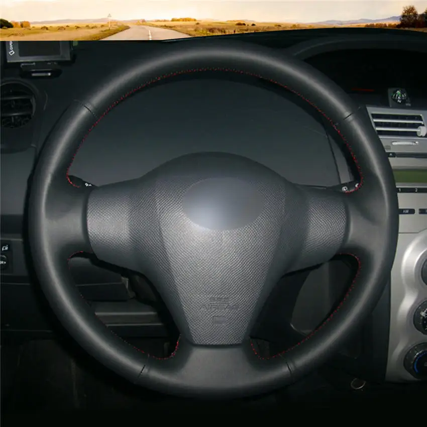 MEWANT черный натуральная кожа замша ручная вышивка Чехол рулевого колеса автомобиля для Toyota RAV4 2006-2012 Vios 2008-2013 Yaris 2007-2011 - Название цвета: Style-03