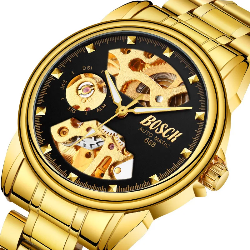 

Men's Automatic Mechanical Watch Hollow-out Gold-plated Business Waterproof