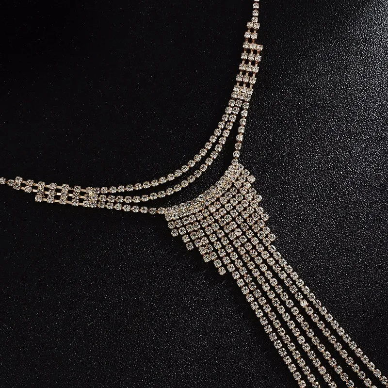 Ретро Длинные кисточкой Rhinestone Подвеска Цепочки и ожерелья Золото белый Цвет цепи