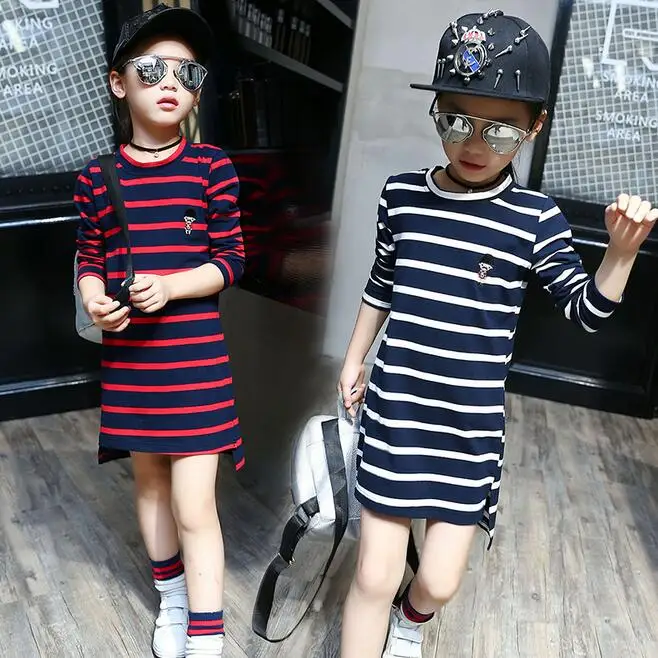 

Long Style T-shirt For Girls Camisa O-neck Striped Pullover Cotton Outerwear Tops Clothes For Children Fleece For Baby Girl