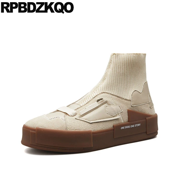 

sneakers high top boots 2018 slip on comfortable short platform patchwork men shoes ankle sole fall thick soled casual trainer