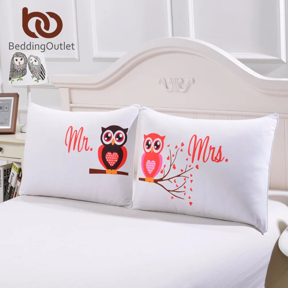 

BeddingOutlet Body Pillowcase Mr and Mrs Owls Romantic Pillow Case Soft Pillow Cover Valentine's Day Gift Home Textiles One Pair