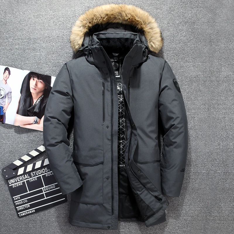 Le vent Veste Col Coupe Blanc blanc Véritable Canard Des Imperméable D'hiver De Duvet Fourrure Bas Long Manteau40 Degré Noir Hommes Pour gris Vers KJ3FTulc51