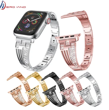 

Hot Women Watch band for Apple Watch Bands 38mm/42mm/40mm 44mm diamond Stainless Steel Strap for iwatch series 4 3 2 1 Bracelet