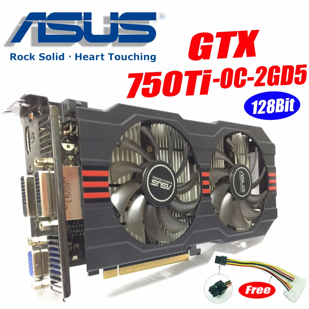 Asus GTX-750TI-OC-2GD5 GTX750 GTX750TI GTX 750TI 2G DDR5 128 bit PC настольные видеокарты PCI Express3.0 GTX 750 ti