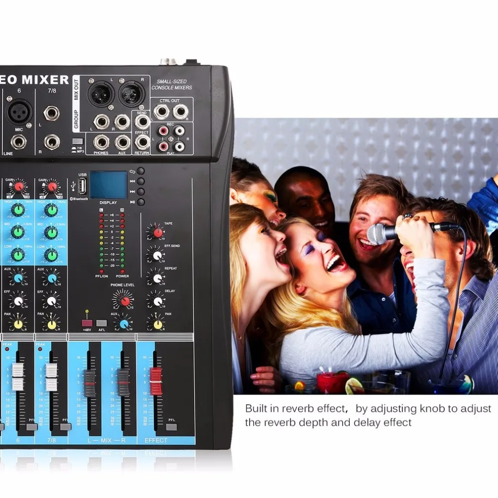 CT8 8 Channel Professional Stereo Mixer Live USB Studio Audio Sound Console Network Anchor Device Vocal Effect Processor