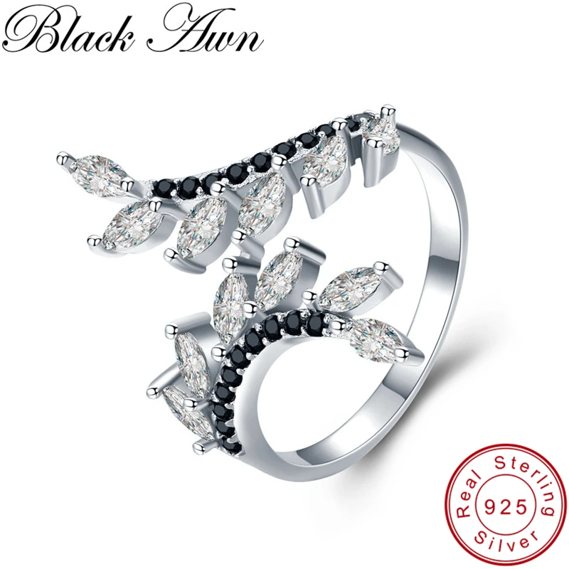 

BLACK AWN Real 925 Sterling Silver Ring Black Spinel Flower Finger Elegant Rings for Women Sterling Silver Jewelry G029