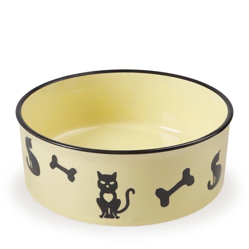 New Printed Bone Paw Ceramic Dog Bowl Wooden Rack Dog Food Bowl Drinking Water Dish Pet Bowls Cat Dog Feeder Dog Food Container