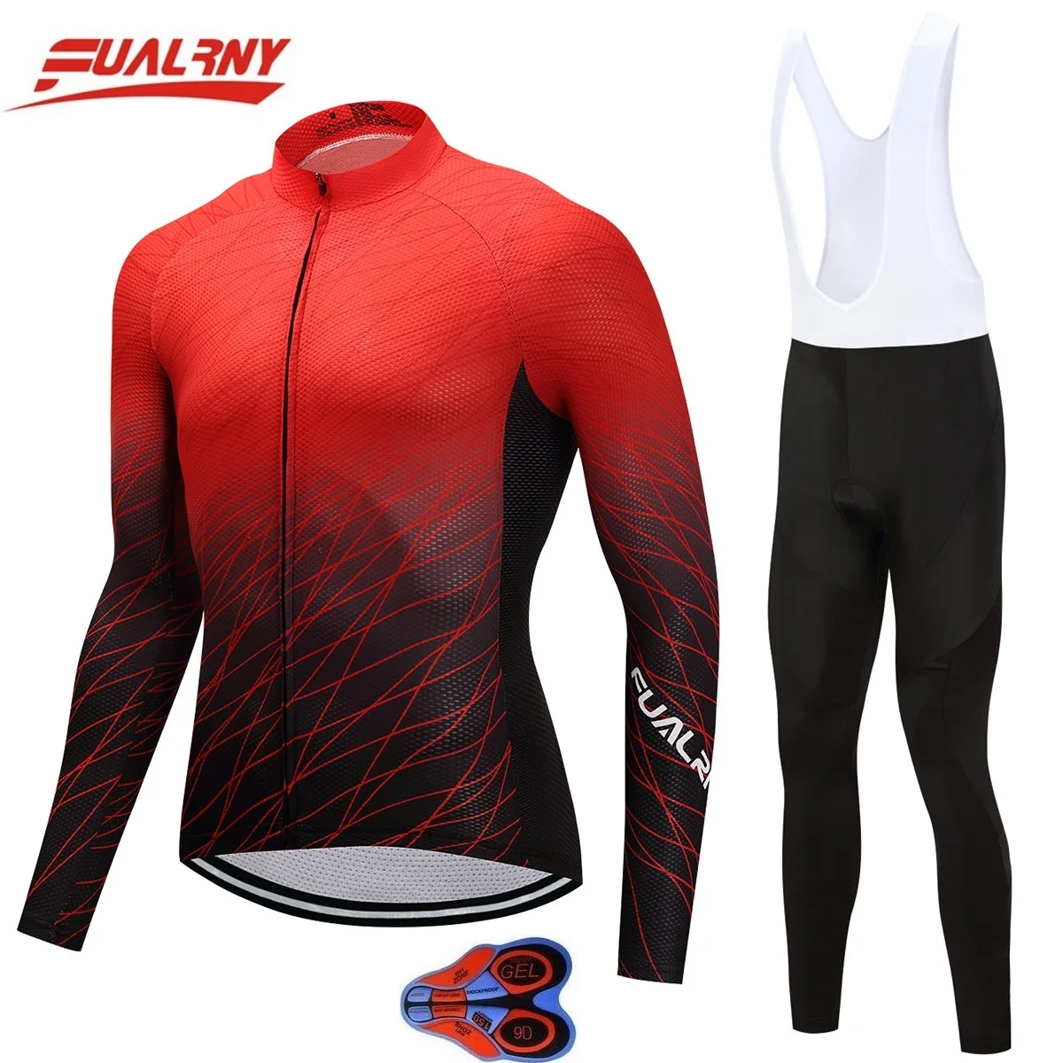 

2018 Team FUALRNY Long sleeve Ropa Ciclismo Cycling Jersey set 9D gel Autumn Mountian Bicycle Clothing Red and black collocation