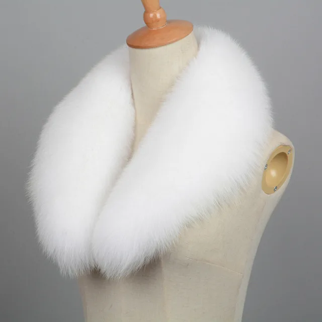 Женские шарфы из натурального Лисьего меха, зимний толстый теплый мех, модный натуральный мех, глушитель, однотонное пальто, шали, подкладка 75 см, S7102 - Цвет: White
