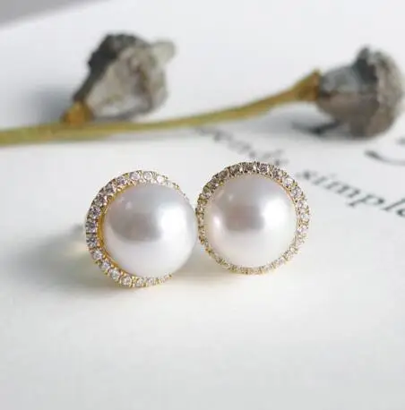 stud earrings 5mm akoya halo pearl solid gorgeous yellow shipping