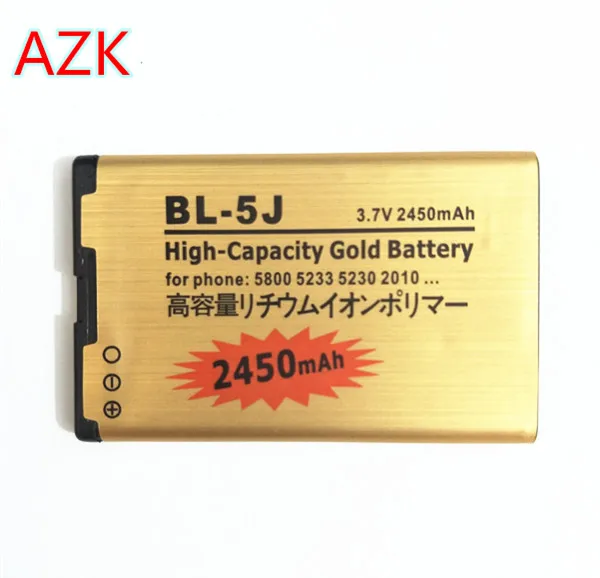 

AZK Gold 2450mAh BL-5J BL 5J for Nokia 5800 5800XM 5230 5228 C3 Lumia 520 525 X6 X9 200 201 2010 302 battery