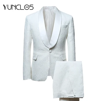 

YUNCLOS Plus Size 6XL Men Suit Single Breasted Off White Suits Tuxedo Grooms Slim Fit Wedding Suits for Men Party Dress