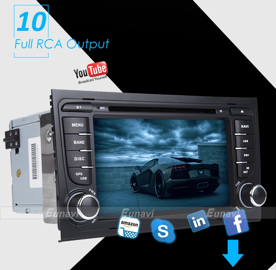 Perfect Eunavi Car Multimedia Player Car Radio 2 Din GPS Android 8.0 Stereo System For Audi/A4/S4 2002-2008 4GB RAM DVR OBD2 FM 15