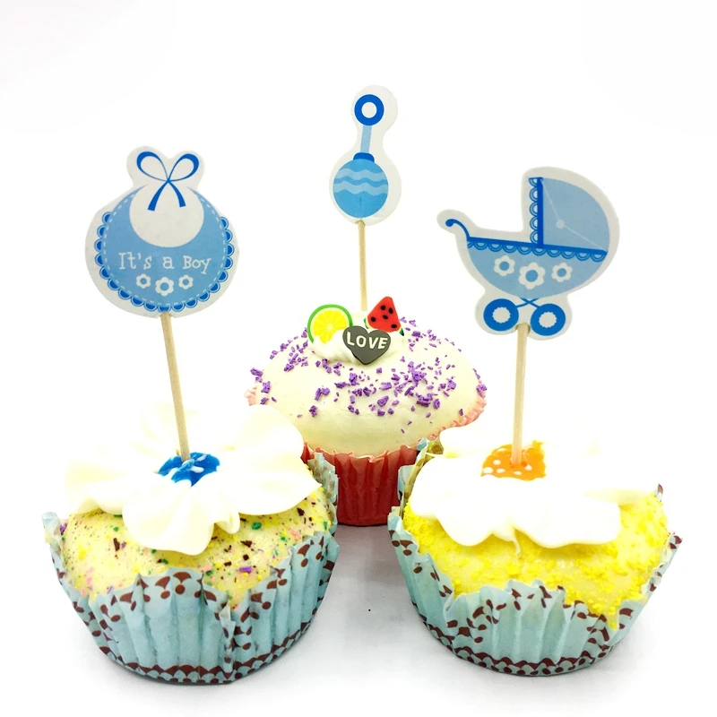 

18pcs Baby Shower Set Cupcake Toppers pick Baby Shower Favors Birthday Party Supplies Decorations Its a Boy Girl Blue pink Game