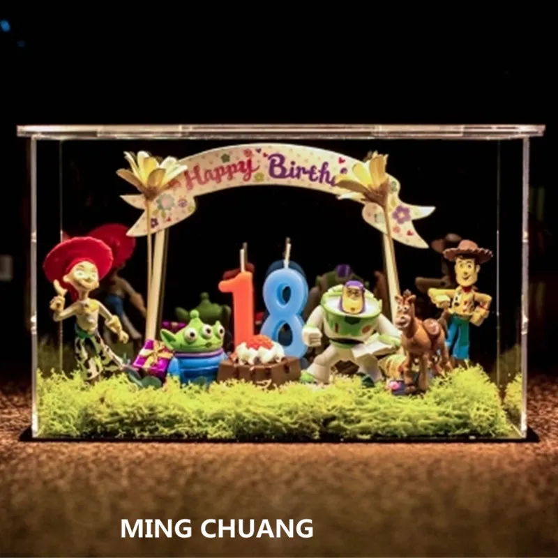 

Toy Story Woody Buzz Lightyear Moss Microlandscape With LED Light Plastic 22.5CM Action Figure Toy Christmas Present BOX J580