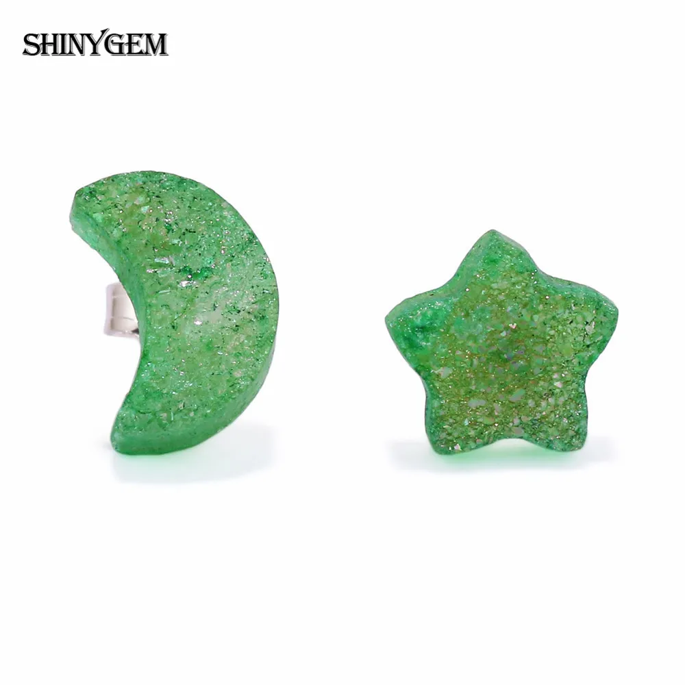 ShinyGem милые серьги с Луной и звездой из натурального камня милые 925 пробы серебряные серьги-гвоздики радужные друзы вечерние серьги для женщин