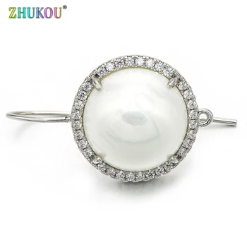

1 Pair 18*32mm Handmade CZ Stud Earrings with Pearl, Hole: 0.5mm, Model: VE5