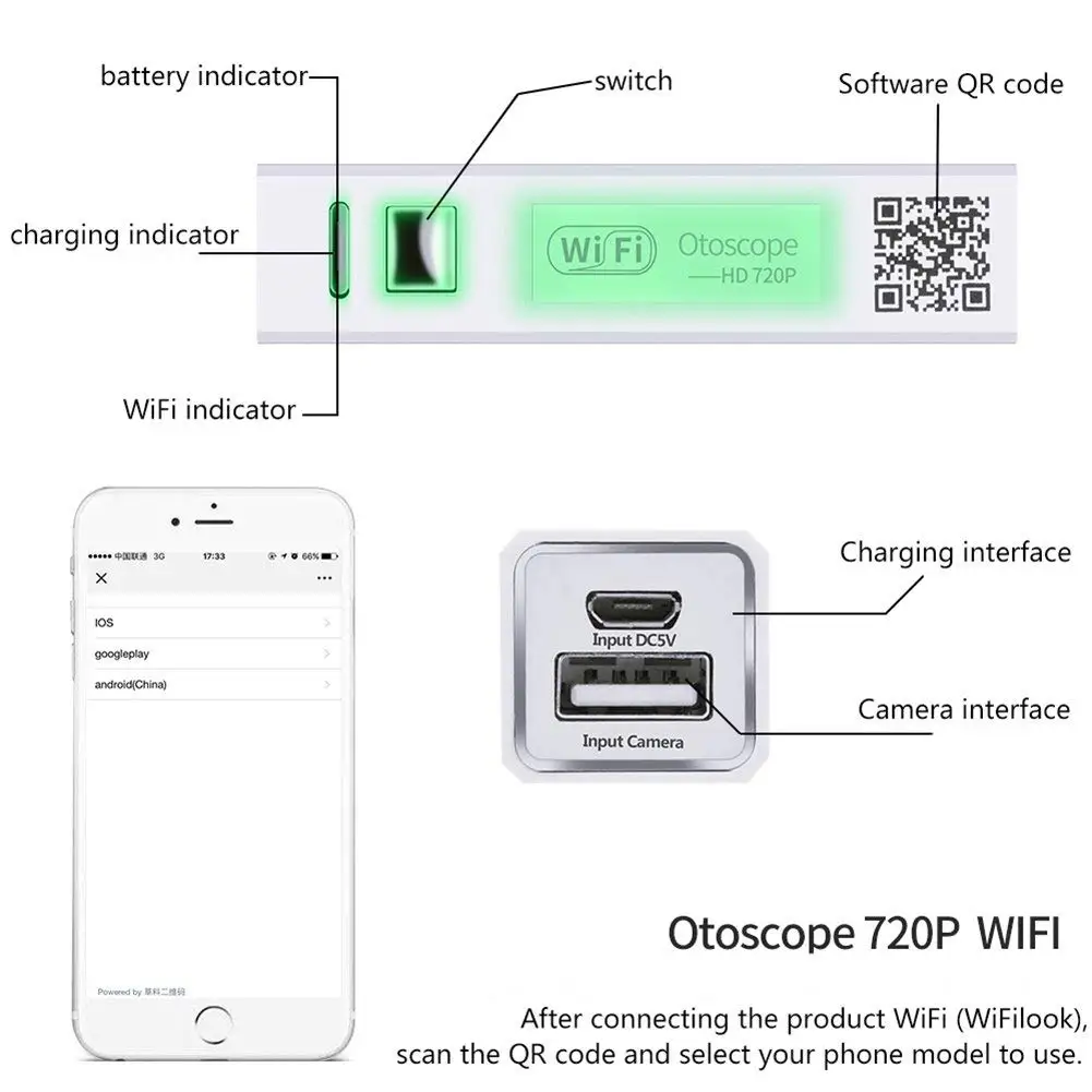 Беспроводной WiFi 5,5 мм ухо эндоскоп видео HD 720P медицинская безопасность Водонепроницаемая камера IPhone Android отоскопы Эндоскопы и окна