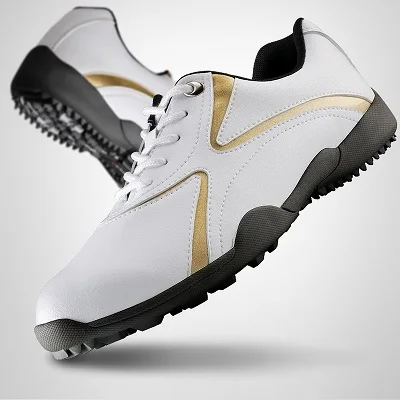 Мужская обувь для гольфа; мягкая обувь; классические спортивные кроссовки; уличные дышащие кроссовки; европейские размеры 39-44; AA10094 - Цвет: Золотой