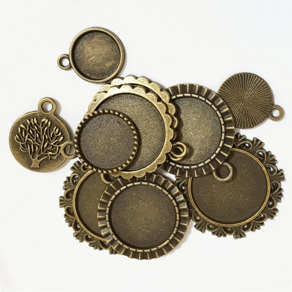 

5Pcs Zinc Alloy Pendant Blanks Cabochon Setting Flat Round Bezel Antique Bronze Necklace Gem Tray Base Jewelry Making Components