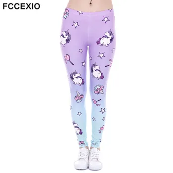 

FCCEXIO Brands 2019 New Style Women Leggings Cartoon Unicorn 3D Printed Leggins Fitness legging Sexy Slim High Waist Woman pants