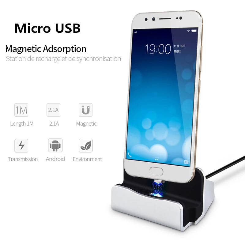 

Universal Magnetic Desktop Charger Dock Station Magnet Micro USB Sync Adapter Smart Phone Charging Device For Samsung Android