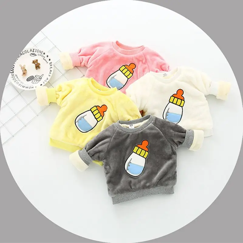 Warm Winter Baby Girls Milk Bottle Pattern Fleece Thicken Cotton Cashmere Sweaters Tops |