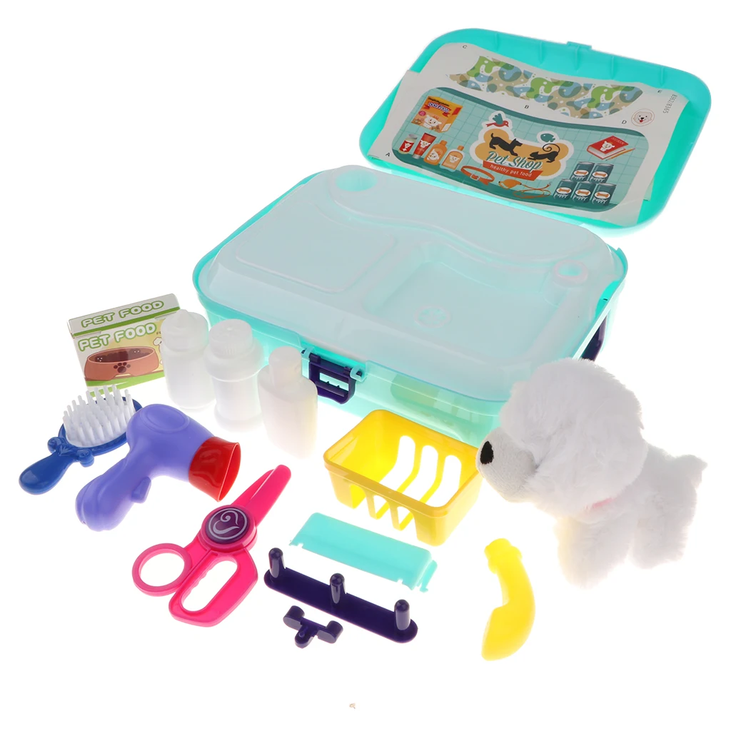 

Simulation Pet Shop Role Play Kit with Hair Dryer Dog Doll and Comb Kids Children's Pretend Play Toy Birthday Gift