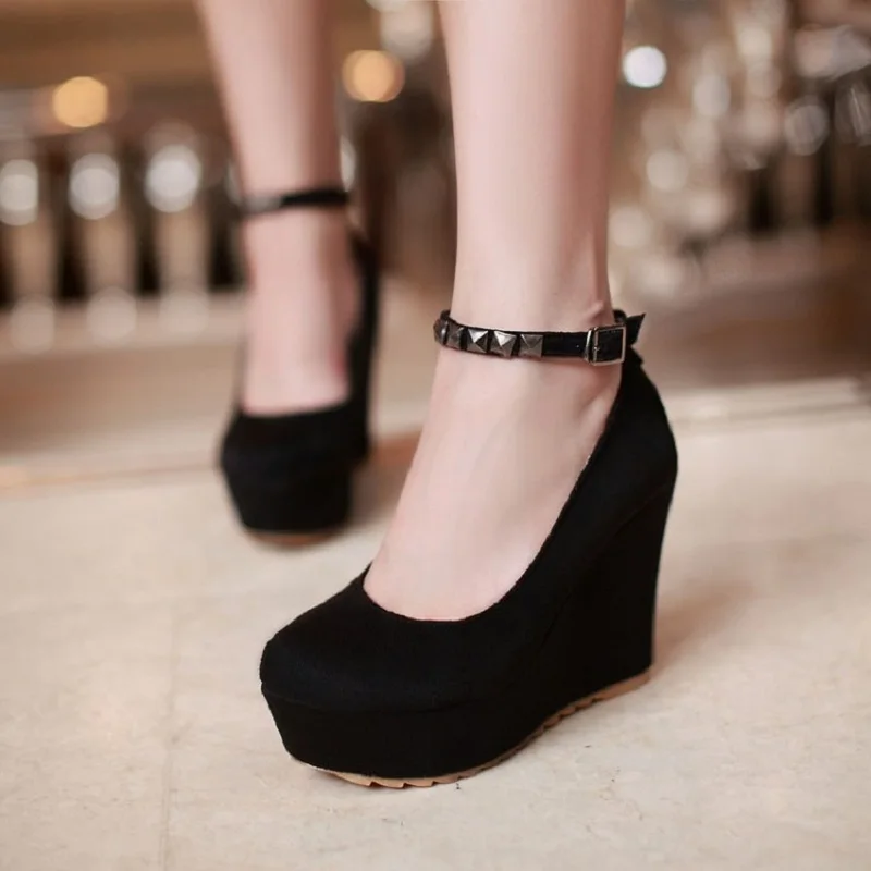 2018 spring and autumn new black high heeled shoes cake