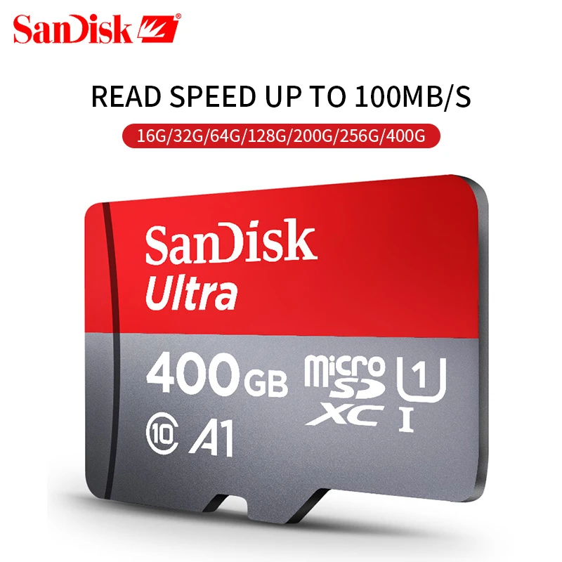 

Original SanDisk memory card A1 16GB 32GB SDHC Micro card 64GB 128GB 200GB 265GB 400GB SDXC 100mb/s UHS-I TF Microsd +SD Adapter
