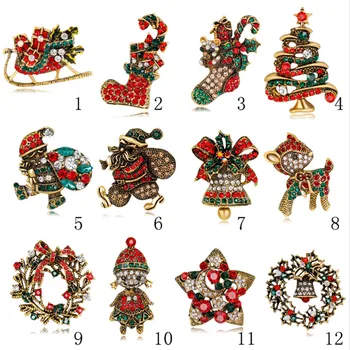

mix custom merry christmas alloy rhinestone enamel broach lapel pin in brooches Ornament jewelry Gifts