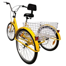 (Shipping From US) 24″ Adult 3 Wheel Bicycle Bike Tricycle 6 Speed Basket Cruiser Beach Trike