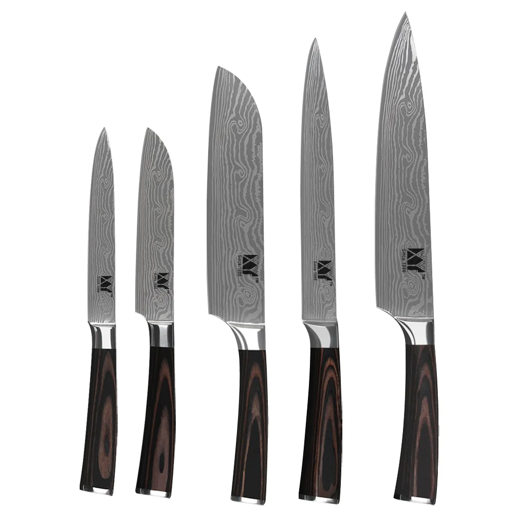 

Beautiful Pattern Stainless Steel Kitchen Knives 5" 5" 7" 8" 8" Chef's Knfie XYJ Brand Wooden Handle Cooking Knives 5 pcs Set